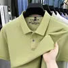 Camiseta de Manga Corta para Hombre de Algodón Acabado Satinado Algodón Puro Verano Nuevo Estilo Casual de Negocios Cuello con Solapa Bordado Transpirable Camiseta de Manga Corta para Hombre