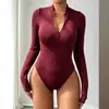 El Mono Transfronterizo Más Vendido de Amazon para Otoño e Invierno para Mujer Estilo Europeo y Americano de Manga Larga con Cremallera Ajustado Versátil Moderno
