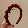 Faixa de Cabelo Veludo Vermelho Estilo Ano Novo para Lavar o Rosto e Aplicação de Maquiagem, com Dentes e Características Antiderrapantes