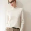 Suéter de cachemira de primera línea listo para usar para mujer otoño e invierno cuello alto semi alto manga larga jersey de punto lana base suéter sin costuras
