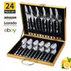 Conjunto de talheres de aço inoxidável 1010 da Amazon para presente, 24 peças, conjunto de faca, garfo e colher para bife ocidental