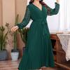 En Stock Amazon Transfronterizo Tallas Grandes Color Sólido Estilo Nuevo Europeo y Americano Vestido de Cintura Elástica Vestido Patchwork para Mujer