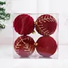 Decorações de Natal Transfronteiriças Bolas de Natal Pintadas de 8cm Aveludadas Vermelhas Pacote com 4 Bolas de Natal Enfeites para Árvore de Natal DIY
