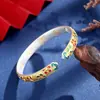 Pulsera de Plata para Mujer, Diseño de Flor de Ciruelo, Plata Pura 9999, Esmalte Pintado en Oro, Pulsera de Nuevo Estilo Chino, Regalo de San Valentín