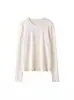 Camiseta de Punto de Seda y Lino con Cuello Redondo y Mangas Largas para Mujer, Corte de Hombro Regular, Top Interior Holgado y Amigable con la Piel, Tejido de Lino Tencel