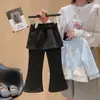 Pantalones Acampanados Falsos de Dos Piezas con Lunares Estilo Coreano Casual Largos para Niños y Niñas Moda Primavera y Otoño