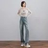 2026 Jeans de Pierna Ancha Rectos y Peludos Otoño Invierno Adelgazantes de Cintura Alta con Caída Versátiles de Largo hasta el Suelo Engrosados Estilo Coreano para Mujer
