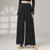 Calça com Fenda para Dança Clássica Calça para Dança Chinesa Calça para Prática de Estudantes Roupa de Performance Feminina Elegante Calça de Pernas Largas para Dança Moderna