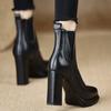 Botas Impermeables de Plataforma con Tacón Grueso 2026 Otoño Nuevas Elegantes Versátiles Cómodas de Tacón Alto con Banda Elástica Acortadoras de Altura en Marrón