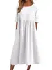 Vestido Casual de Verão 2025 para Estação Independente da Amazon, Novo, Algodão e Linho, Manga Curta, Bolso, Pregueado, Solto, Gola Redonda