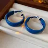 Pendientes Irregulares en Forma de Abanico Plegado Geométrico Azul Aguja de Plata Pendientes de Lujo Ligero de Gama Alta Pendientes de Moda de Nicho Venta al por Mayor