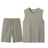 220g Set Sorona Camiseta sin Mangas Cuello Redondo Chaleco Pantalones Deportivos Casuales Cordón Pantalones Rectos