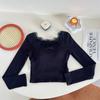Camisa básica de outono e inverno pura macia de manga longa para mulheres 2023 design costura de renda slim-fit top curto escovado moda