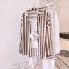 Camisa de chifón a rayas de manga larga para mujer, estilo vintage, nueva colección primavera-verano transfronteriza europea y americana, corte holgado, estilo vacacional, camisa de playa