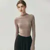 Prenda de punto fino de 18 puntos Yangzi, suéter de lana 100% pura para mujer, cuello semi-alto, suéter de punto base fino