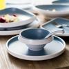 Plato para Bistec Occidental de Melamina Transfronterizo, Vajilla de Estilo Minimalista Nórdico, Plato Azul y Blanco Extra Grueso, Bol Grande, Extra Grueso y Duradero