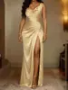 Estoque Transfronteiriço Verão 2026 Europeu e Americano Vestido de Festa Elegante Sem Mangas com Fenda Cintura Alta Slim Fit