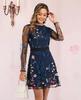 Vestido Feito Sob Medida para Pedidos Pequenos, Novo Vestido Bordado Vazado de Manga Longa para o Início da Primavera de 2025, Vestido Vintage Sexy de Renda Linha A