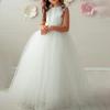 Nuevo vestido de novia infantil transfronterizo europeo y americano sin mangas, sin espalda, con cuentas, para cumpleaños y presentaciones de niñas, vestido largo abullonado