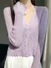 Cardigan de punto para mujer, color liso estilo francés, cuello en V, hebilla de madera, abrigo corto, adelgazante, para ir al trabajo, fino