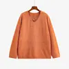 Moda para Mujer Tallas Grandes Diseño V-Neck Top con Perlas 2026 Invierno Suéter Holgado Casual para Mujer 23656