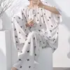 Pijama de Algodão e Seda de Manga Curta Estilo Novo 2026 para Mulheres, Conjunto de Roupa de Casa Tamanho Grande para Primavera e Verão, Estilo Chinês, Pode Ser Usado Fora, Tamanho Plus