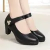 Sapatos Mary Jane de Couro com Salto Alto Plataforma Impermeável Elegantes Desfile de Moda Qipao Salto Alto 2026 Modelo Ultraleve Sapatos de Dança para Mãe