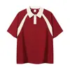 Parche Deportivo Retro Americano de Retazos Marca de Moda Algodón Puro Cuello Camisero Manga Corta Uniforme de Equipo Ropa de Trabajo Camisa Polo Personalizado