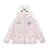 Jaqueta de Algodão com Capuz Estampada de Estrelas e Fecho de Velcro Tema Gato para Mulheres, Novo Estilo Inverno 2025, Casaco Bordado Grosso Solto