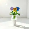 Buquê de Rosa Esmaltada Zibo Mini Arranjo de Flores Artificiais de Vidro Decoração de Mesa Artesanato Presente de Dia dos Namorados
