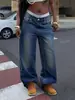 Comercio exterior transfronterizo Amazon despacho europeo y americano moda retro jeans rectos lavados para mujer con un diseño moderno