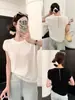 Top de punto de manga corta con cuello redondo y espalda hueca, estilo nuevo de verano para mujer, corte holgado, adelgazante, camisa de manga corta versátil para mujer