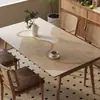 Protetor de mesa texturizado em couro sintético à prova d'água e de óleo, sem lavagem, Protetor de toalha de mesa em PVC estilo wabi-sabi japonês