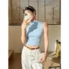 Top curto sem mangas doce e fresco com gola alta para mulheres, camiseta regata chic de verão para usar por baixo 25009