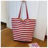 Bolsa de lona de contraste listrado 2024 Novo estilo coreano Ins Bolsa casual Ombro Grande capacidade Sacola de compras