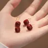 Pendientes Cuadrados Rojos Retro Geométricos Simples Vintage de Plata de Ley S925, Pendientes de Lujo Ligero Estilo Chino Suave de Nicho Venta al por Mayor