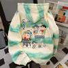 Sudadera con capucha Tie-Dye de crayón Shin-Chan para mujer Otoño e Invierno Nuevo diseño Nicho Oversize Calle Alta Americana Top