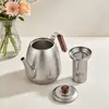 Tetera vintage de acero inoxidable, juego de té kung fu para exteriores, para hervir agua, para preparar té, tetera hecha a mano con filtro de té