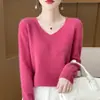 Ropa de Primera Línea Suéter 100% Lana para Mujer Top de Cuello en V Nuevo para Otoño e Invierno Camisa Base de Punto Interior Suéter Holgado