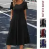 2026 Verano Amazon Nueva Marca Independiente Europea y Americana Tiktok Transfronterizo Manga Corta Plisado Versátil Color Sólido Vestido