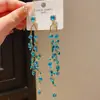 Pendientes Largos con Borla de Cristal y Piedra Verde Incrustada con Diamantes, Estilo Francés de Alta Gama, Novedad, Lujo Ligero