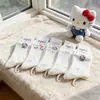 Meias 3D Brancas da Hello Kitty para Mulheres, Meia-Calça Respirável Absorvente de Suor Antiodor para Primavera e Verão, Meias Longas Versáteis Fofas para Estudantes