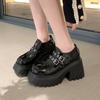Mocasines Negros Modernos de Suela Gruesa Cómodos Estilo Dulce-Cool 2026 Primavera Nuevos Puntera Redonda Tacón Grueso Corte Profundo Zapatos Casuales