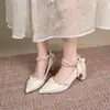 Zapatos Mary Jane de tacón alto estilo coreano para mujer, nuevo modelo de verano 2026, punta fina, tacón grueso, zapatos de vestir, estilo de hada, adecuados para combinar con vestidos, zapatos de dama de honor