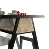 Mesa de Chá Móvel Sala de Estar Pequena Mesa de Jantar Mesa de Centro de Madeira Maciça Mesa de Cerimônia do Chá Apartamento Pequeno Uso Doméstico Cadeira de Rattan Trançado Combinação Conjunto de Três Peças