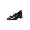Sapatos Mary Jane Artísticos Doces em Couro Envernizado de Ovelha com Gradiente 2025 Primavera Salto Médio Grosso Bico Redondo Couro Sapatos de Botão Único para Mulheres