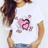 Comercio exterior 2023 nuevo color grafiti amor estampado camiseta de manga corta para mujer entrega de una pieza cuello redondo