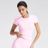 Camiseta Transfronteiriça Nude Gola Redonda Manga Curta Ombro Direito Look Emagrecedor Justa Casual Fitness Esporte Top Roupa de Yoga para Mulheres