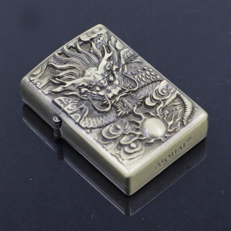 青铜复古创意汽油打火机个性复古金属防风中国风盘龙系