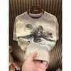 Otoño Nuevo de Moda Alta Calidad Moda Nicho Diseño Holgado Cuello Redondo Cómodo Manga Corta Camiseta de Hombre Manga Corta